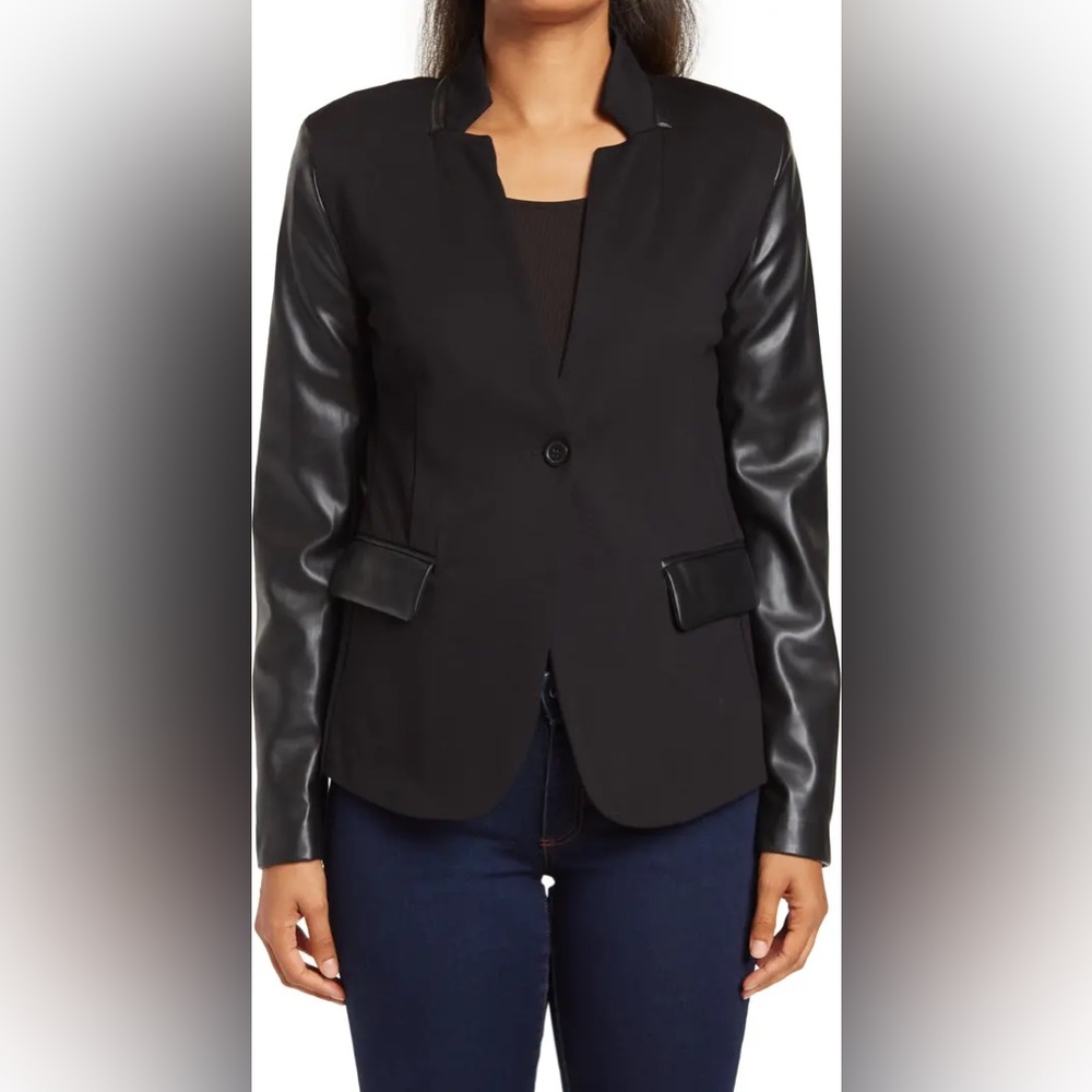 NWT: Vegan Leather Trim Ponte Blazer ELLEN TRACY